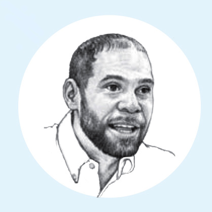 Black-and-white pencil illustration of Frank Jones