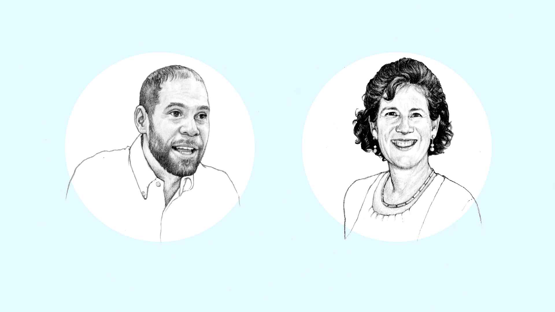 sketches of Frank Jones and Maryalice Morro