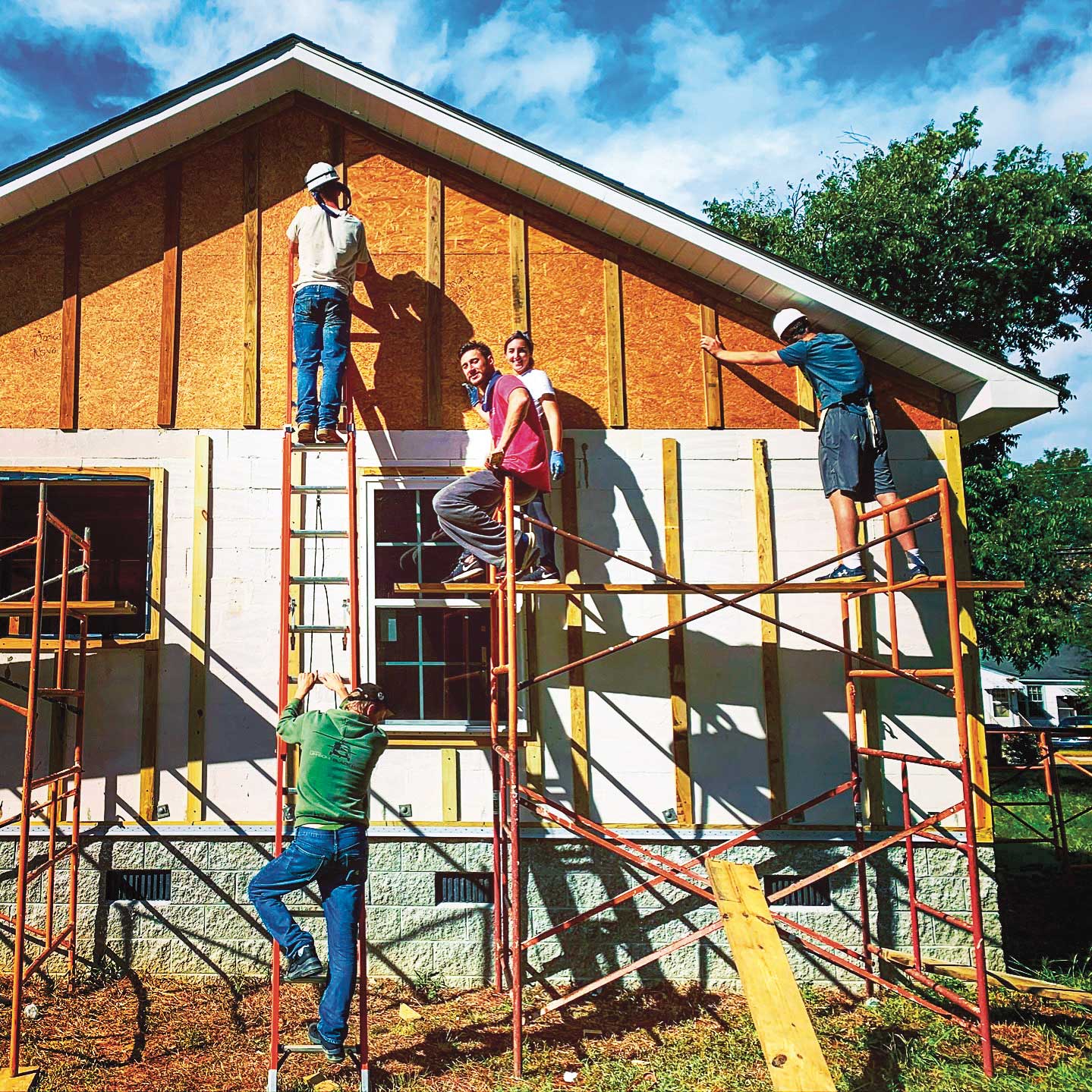 Collage of images of students, faculty and staff working at various service sites on spring break
