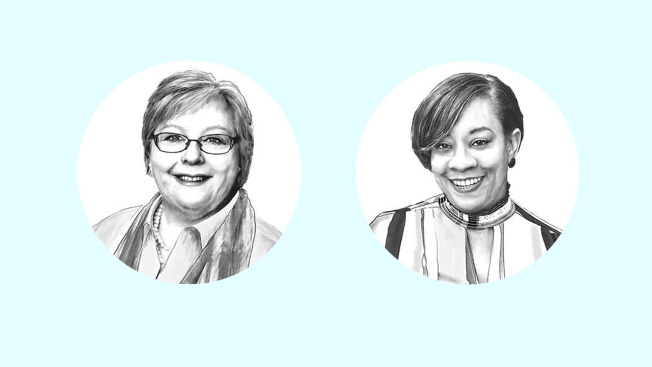 illustrated sketches of Sandra Gomberg and Ericka Plater