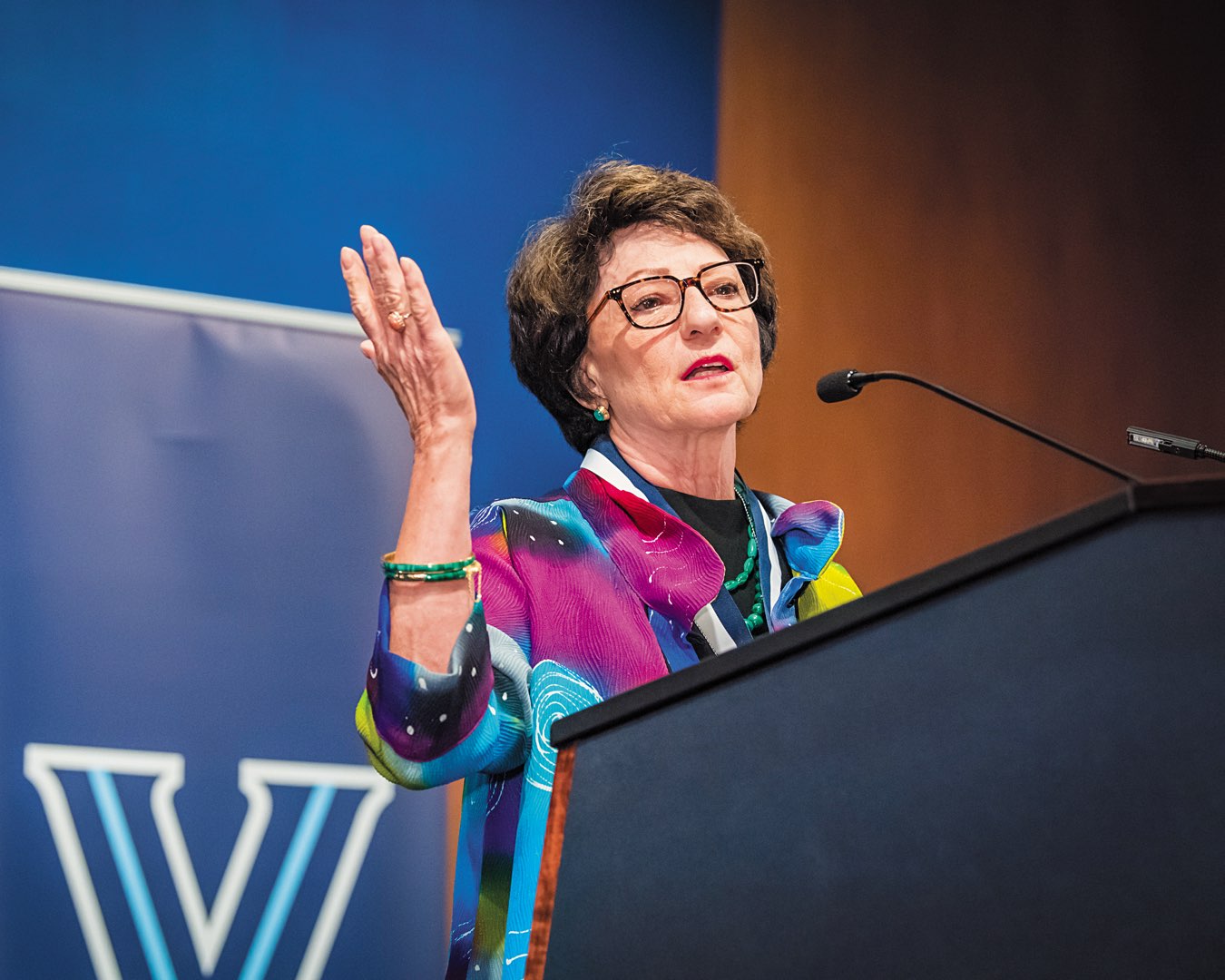 1969 College of Engineering alumna Nance Dicciani, PhD, speaking at a podium
