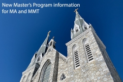 Chaplaincy Education track in the MMT program Text at top reads: MMT in Chaplaincy Education, photo is of St. Thomas of Villanova Church