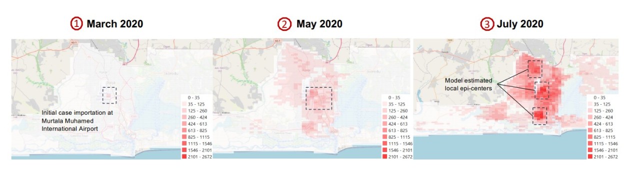 Disease exposure during the first COVID-19 pandemic wave in Lagos State, Nigeria, estimated by Dr. Xiong’s large-scale integrated human mobility and epidemiological model. Disease exposure during the first COVID-19 pandemic wave in Lagos State, Nigeria, estimated by Dr. Xiong’s large-scale integrated human mobility and epidemiological model.