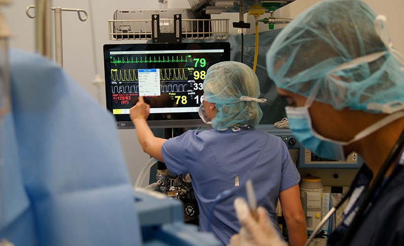 Students work in a clinical lab.