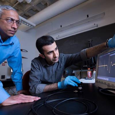 Measuring the elastic modulus of a composite material using ultrasound at Villanova Engineering.