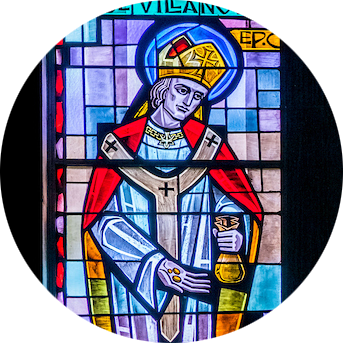 Stained glass artwork of St. Thomas of Villanova
