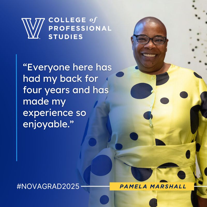 Graphic showing Pamela Marshall.  Quote: ““Everyone here has had my back for four years and has made my experience so enjoyable.”