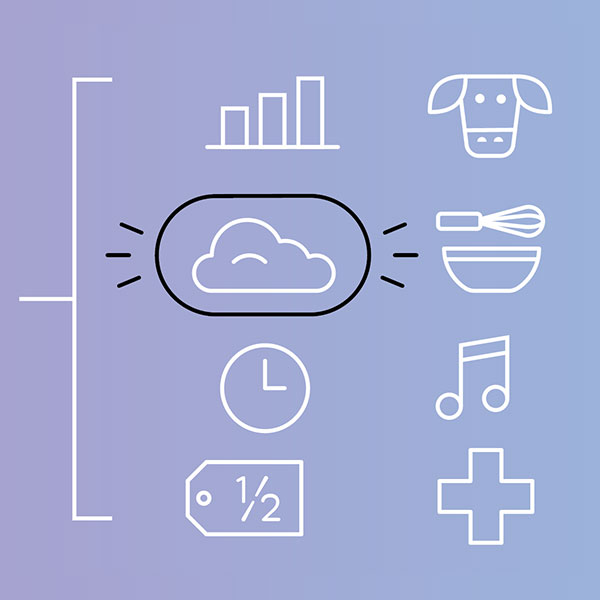 an illustration depicts 8 of Alexa's skills